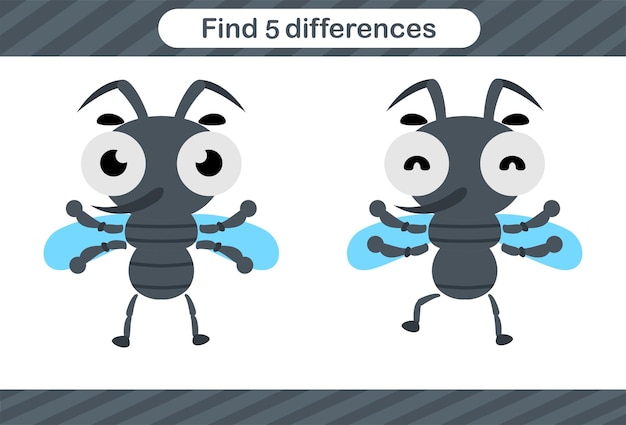 Find five differences of insect Education game for kids Educational page