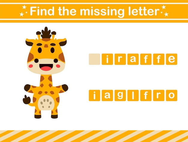 Find the missing letter of animal suitable for preschool Educational page for kids