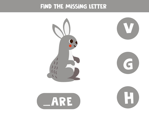 Find missing letter Cute cartoon hare Educational spelling game for kids