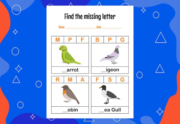 Find the missing letter Education spelling worksheets for kids