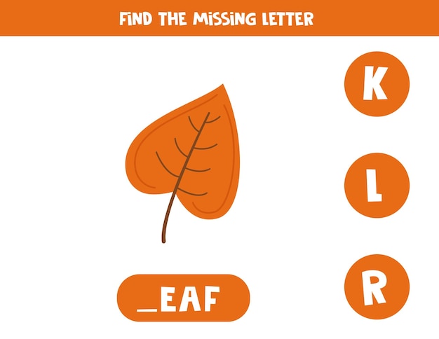 Find missing letter with cute autumn leaf Spelling worksheet