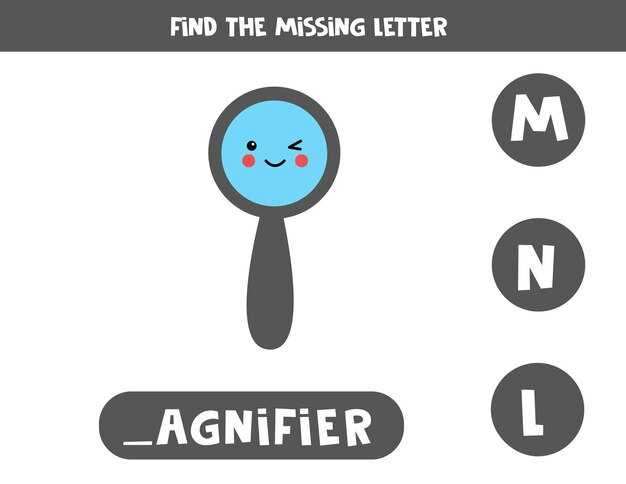 Find missing letter with cute magnifier Spelling worksheet