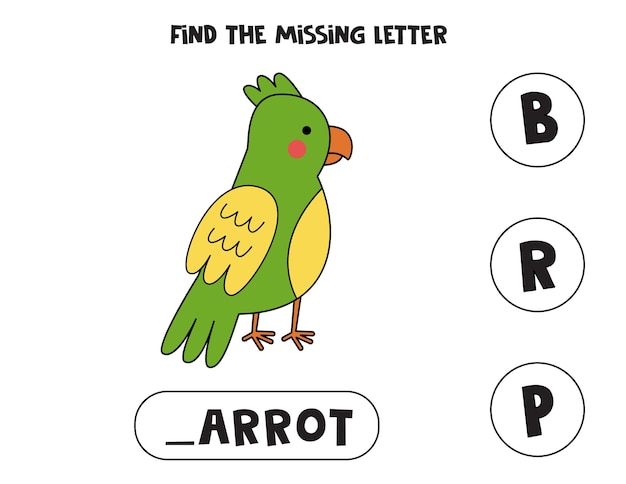 Find missing letter with cute parrot English language