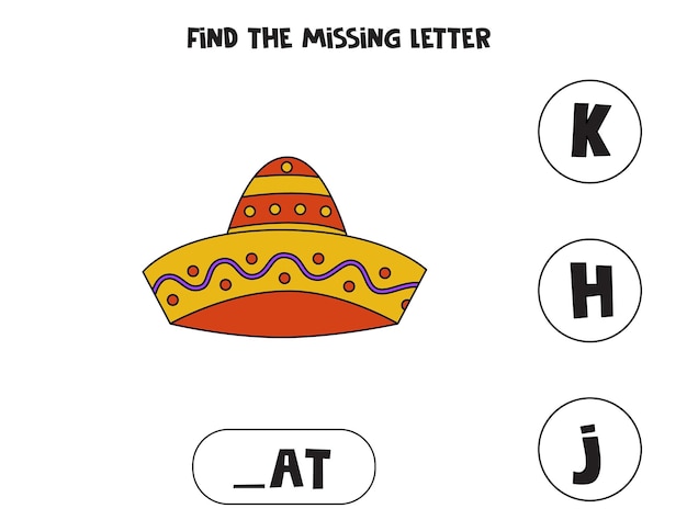 Find missing letter with Mexican hat Spelling worksheet