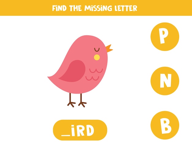 Find missing letter with pink bird Spelling worksheet