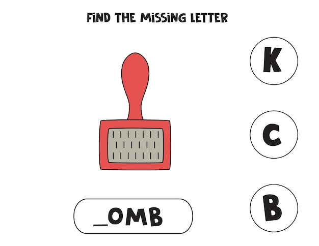 Find missing letter with red comb Spelling worksheet