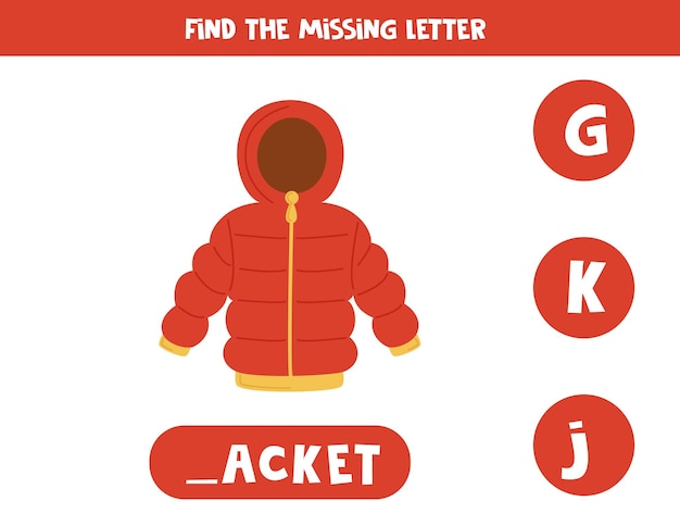 Find missing letter with red winter jacket Spelling worksheet