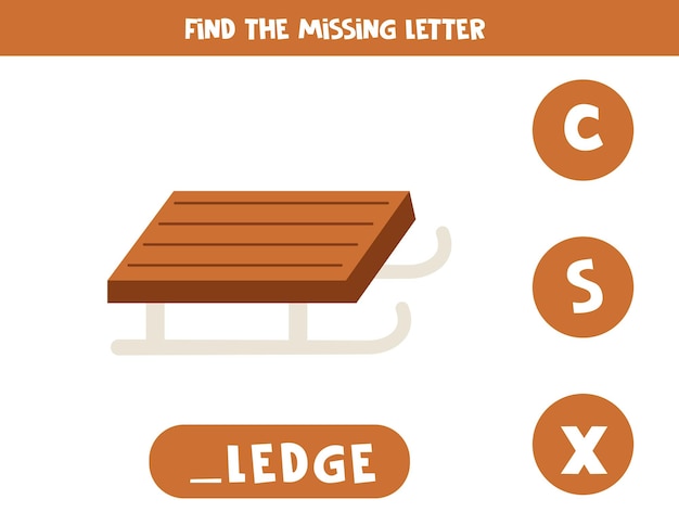 Find missing letter with winter sledge Spelling worksheet