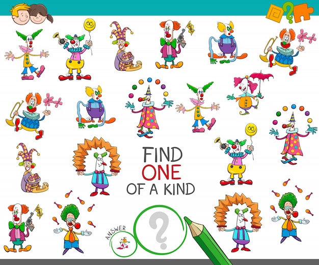 find one of a kind game with clown characters