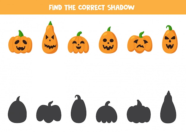 Find right shadows of Halloween pumpkins. Logical game.