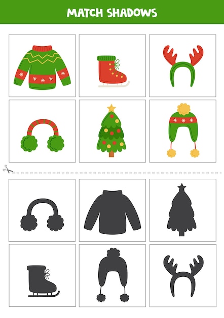 Find shadows of Christmas accessories Cards for kids