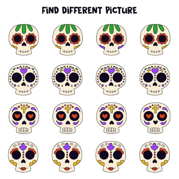 Find skull which is different from others Worksheet for kids