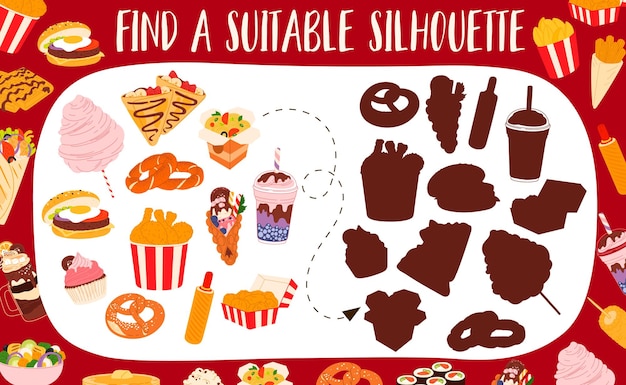 Find suitable silhouette of fast food game puzzle