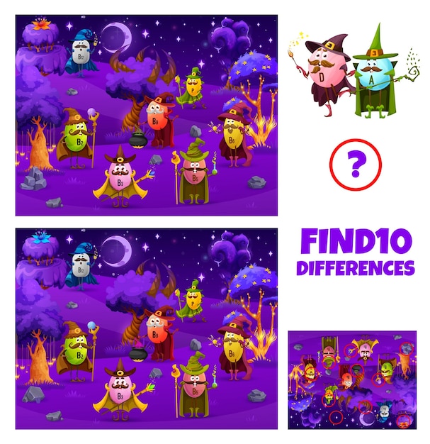 Find ten differences cartoon vitamin wizards mages