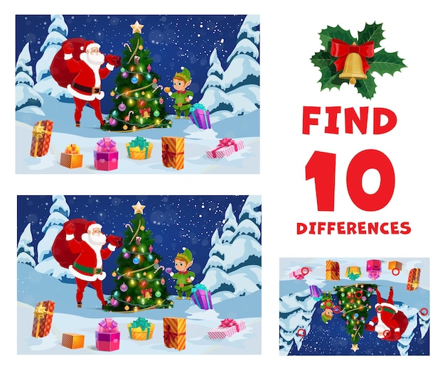 Find ten differences Christmas kids game quiz