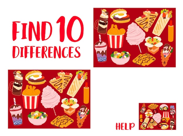 Find ten differences fast food and drinks game