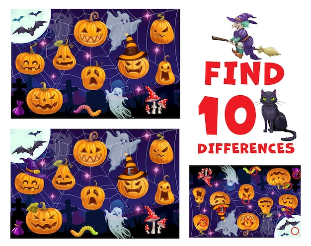 Find ten differences puzzle with Halloween pumpkin