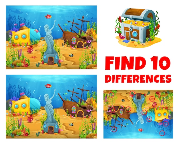 Find ten differences quiz with with sunken ships