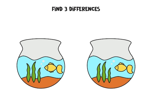 Find three differences between two cartoon aquariums