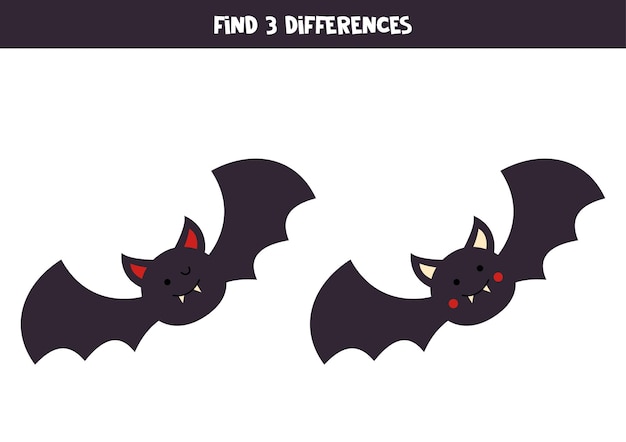 Find three differences between two cartoon bats