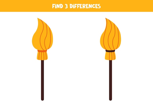 Find three differences between two cartoon brooms