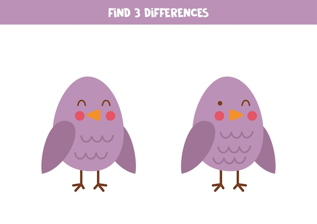 Find three differences between two cute birds