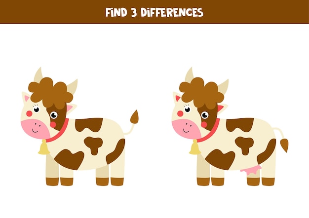 Find three differences between two cute cows.