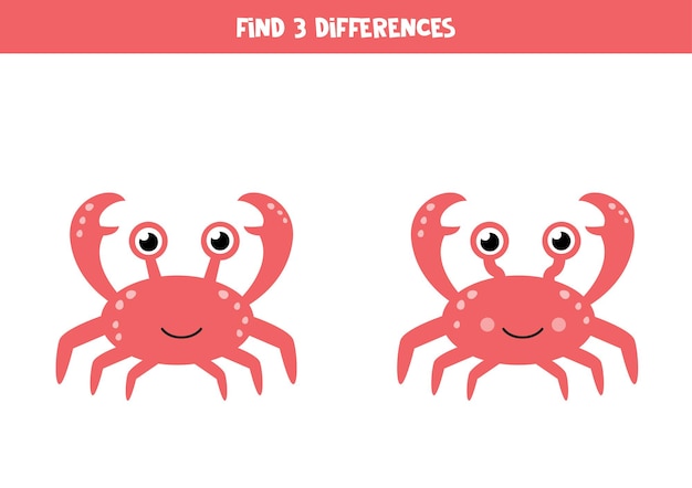 Find three differences between two cute crabs.