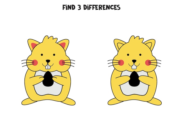 Find three differences between two cute hamsters