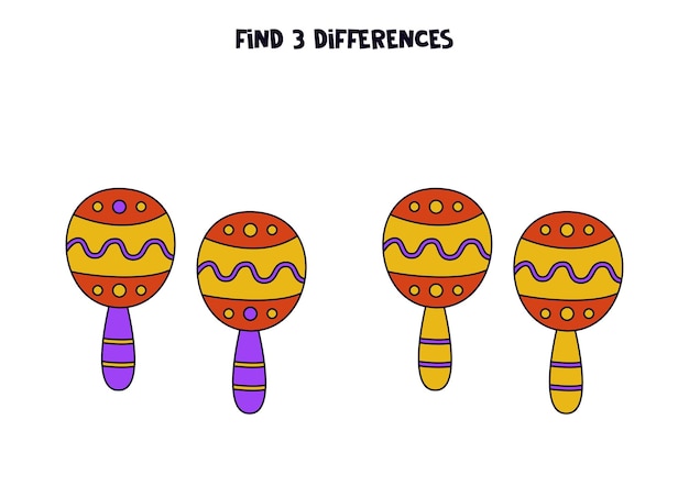 Find three differences between two Mexican maracas