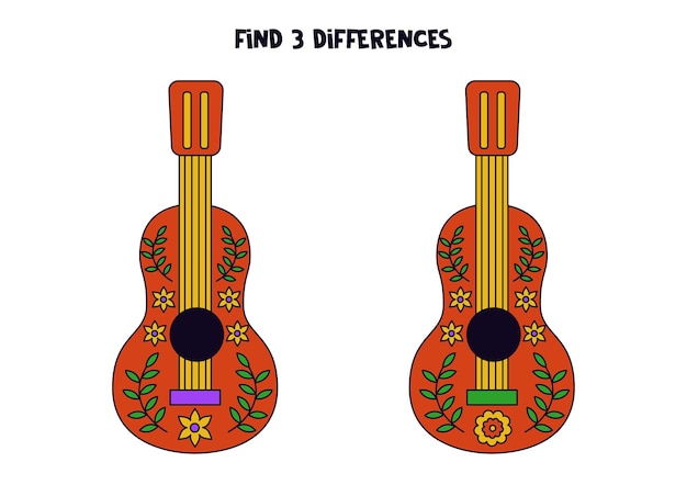 Find three differences between two red guitars