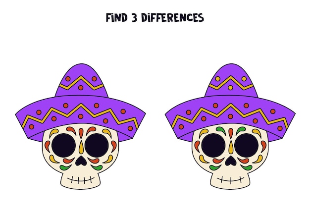 Find three differences between two skulls in hats