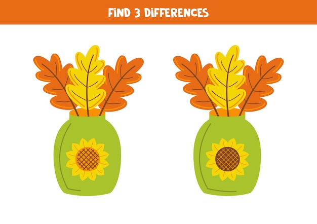 Find three differences between two vases with leaves