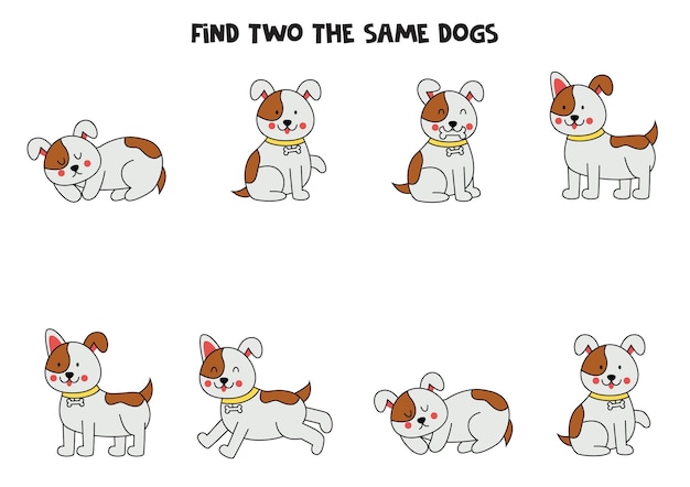 Find two cute identical dogs Educational game for preschool children