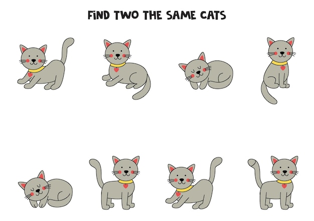 Find two cute identical gray cats Educational game for preschool children