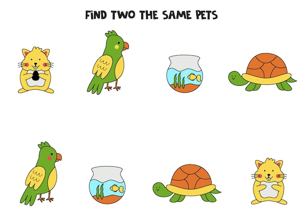 Find two cute identical pets Educational game for preschool children