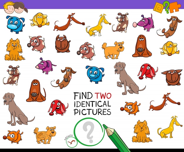 Find two identical dogs educational activity