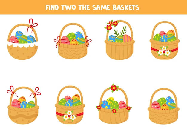 Find two identical Easter baskets full of eggs Printable worksheet