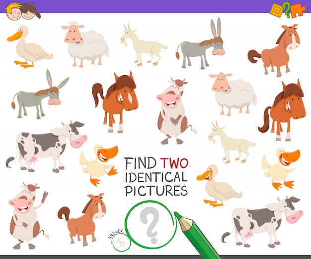 Find Two Identical Pictures Game with Farm Animals