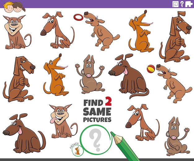 Find two same cartoon dog characters educational game