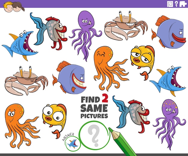 find two same cartoon marine animals educational activity