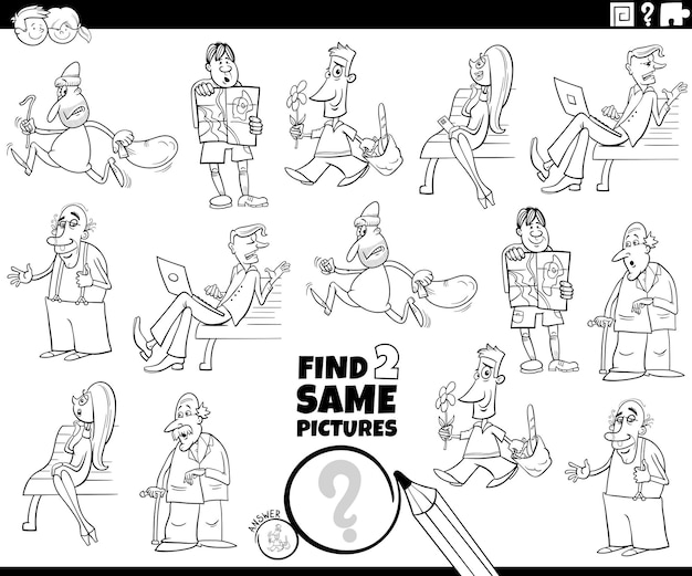 Find two same cartoon persons game coloring page