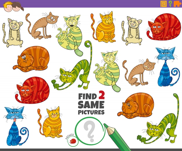 Find two same cats educational task for kids