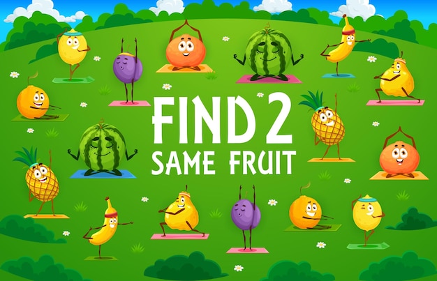 Find two same fruit characters on yoga kids game