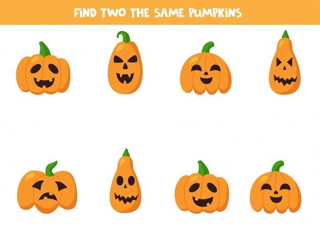 Find two the same Halloween Jack O Lantern Pumpkins.