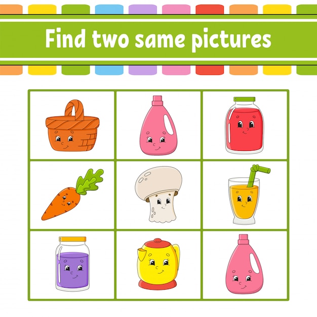 Find two same pictures. Task for kids. Education developing worksheet.