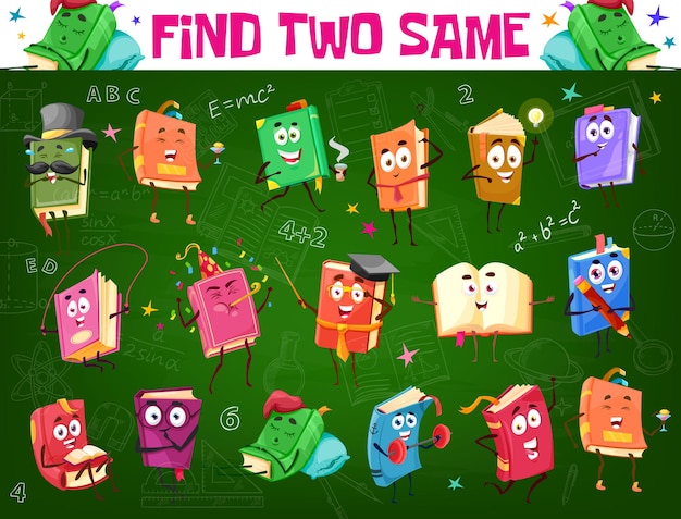 Find two same textbook kids game, puzzle worksheet