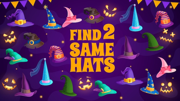 Find two same wizard and witch hats kids riddle