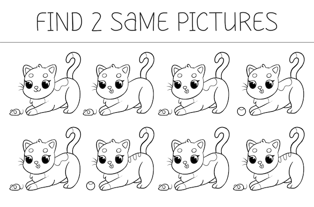 Find two some pictures is an educational game for kids with cat Cat coloring book