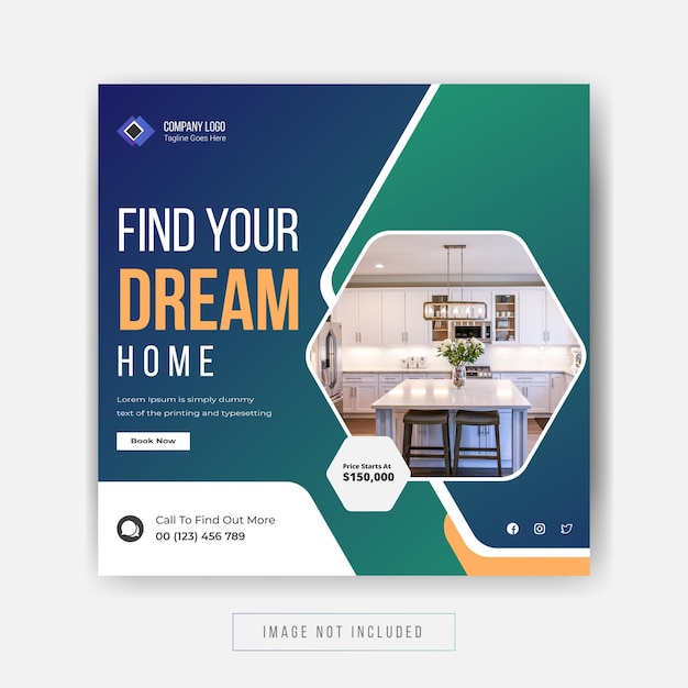 Find your dream home Instagram post template design premium vector